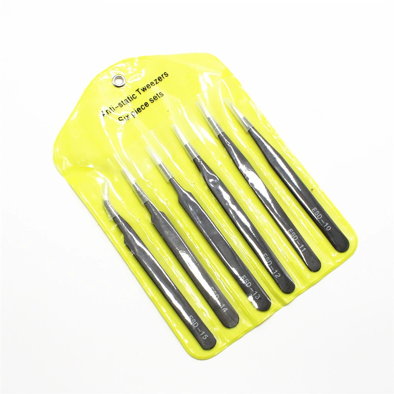 Набор пинцетов из 6 предметов, желтая сумка, трансграничная английская упаковка, аквариумные пинцеты, набор инструментов для разборки с заостренной изогнутой головкой, поставка производителя