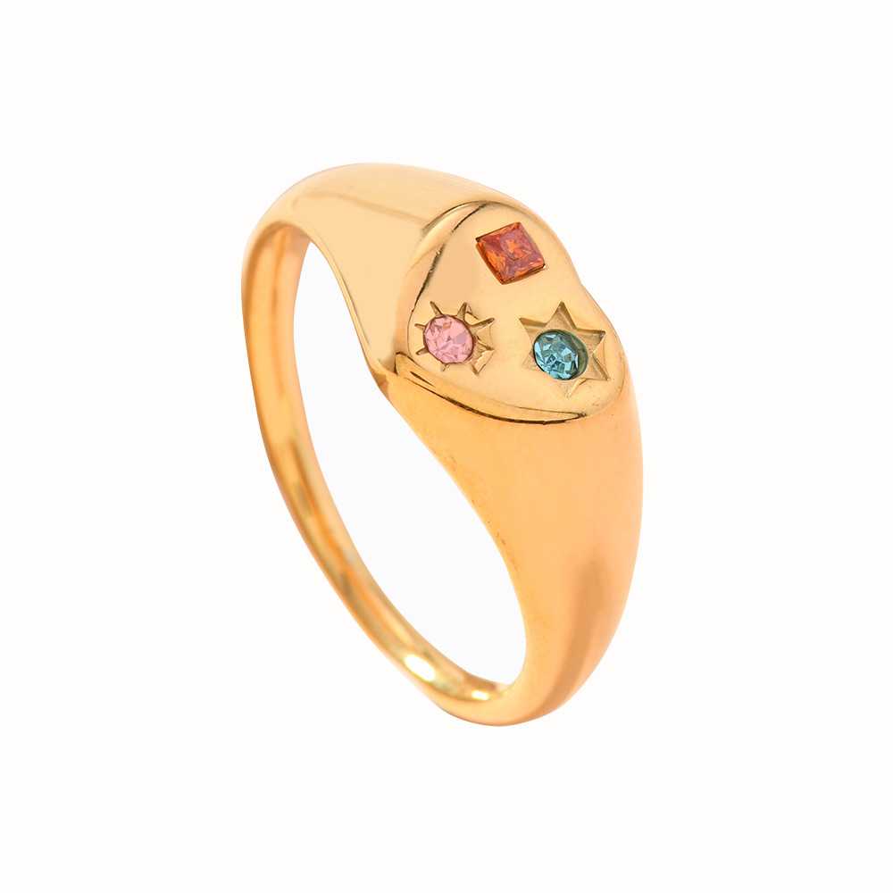 Europa y los Estados Unidos nuevos anillos de acero inoxidable fundidos en forma de corazón hermoso viento micro incrustado de color zircon fábrica de anillos de acero de titanio