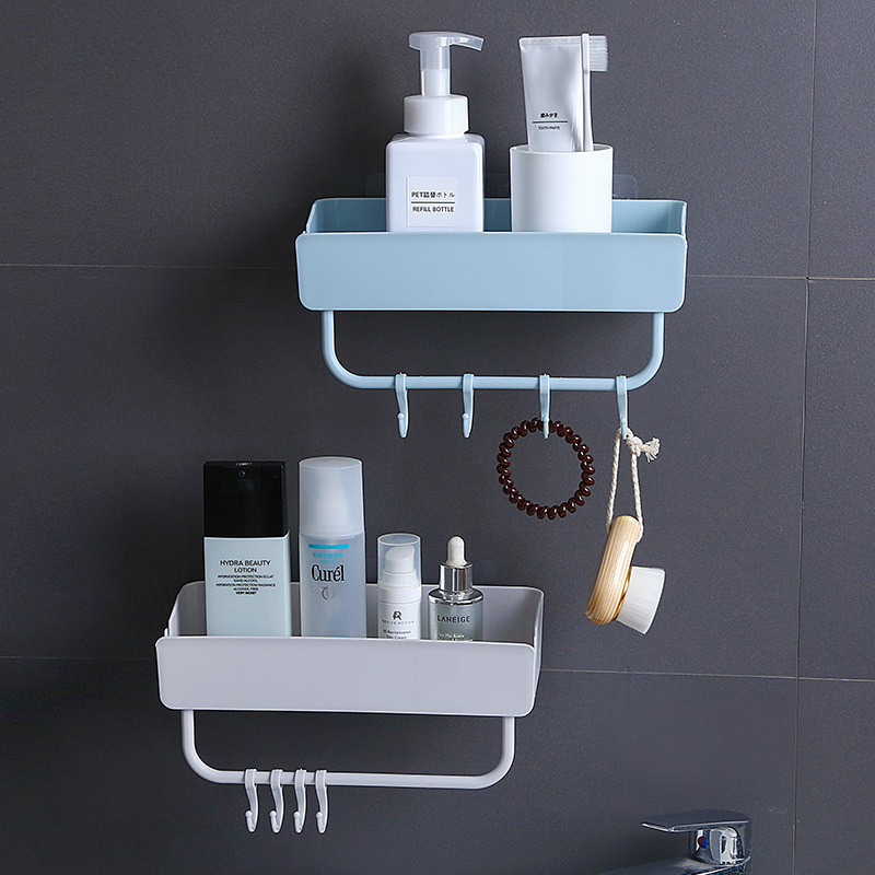 Estante de almacenamiento rectangular con gancho sin perforaciones baño cocina rack de almacenamiento baño sin costuras rack de almacenamiento rack de lavado