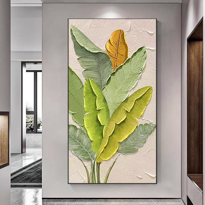 手绘客厅落地壁画现代简约玄关装饰家大业大油画肌理走廊过道壁画