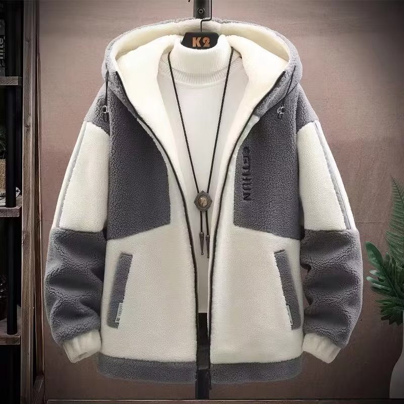 Factory-Made Lamb Wool Jacket for Men, Winter Loose Trendy Youth Junior High School Student Quilted Thickened Men's Cotton Coat