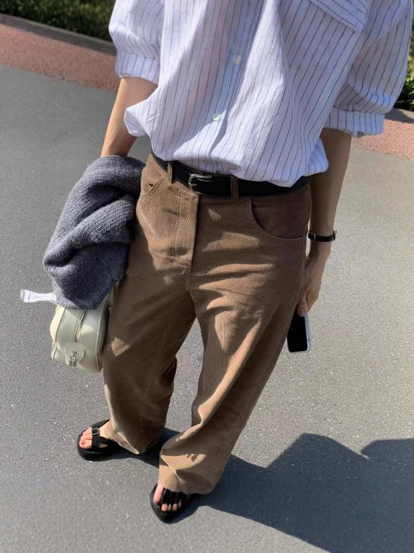现h韩国东大门25年秋新款ounce直筒质感休闲时尚气质灯芯绒长裤|undefined