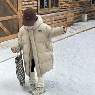 Children's Coat 2024 Boys and Girls Winter New Letter Print Korean Style Middle and Big Children Hooded Bread Down Jacket