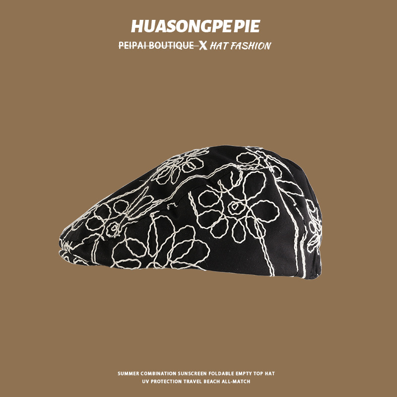 Diseño de nicho retro flor bordada gorra de avance ins blogger con 24 nuevas gorras de moda de mujer