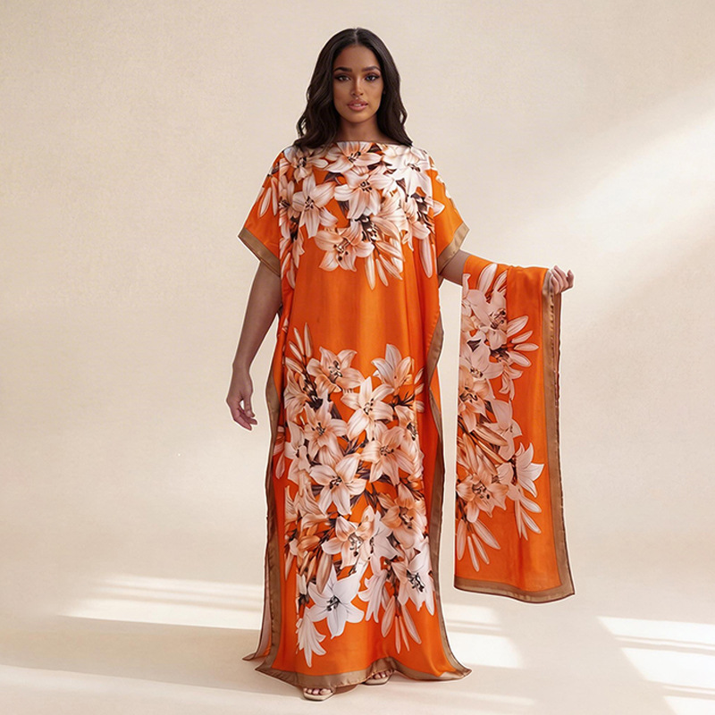 New Foreign Trade Spring and Summer Long Robe, Plus-Size Fashion Dress with Unique Style, Women's Dress Made of Imitation Silk Fabric, Cross-Border Wholesale