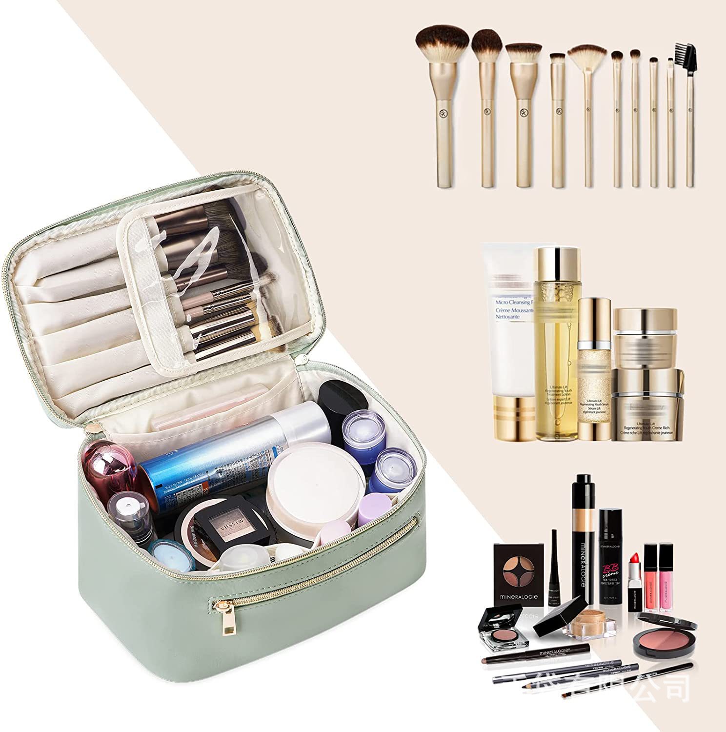 Nueva bolsa de cosméticos portátil transfronteriza impermeable de cuero de la PU bolsa de lavado multifuncional de gran capacidad bolsa de almacenamiento de viaje