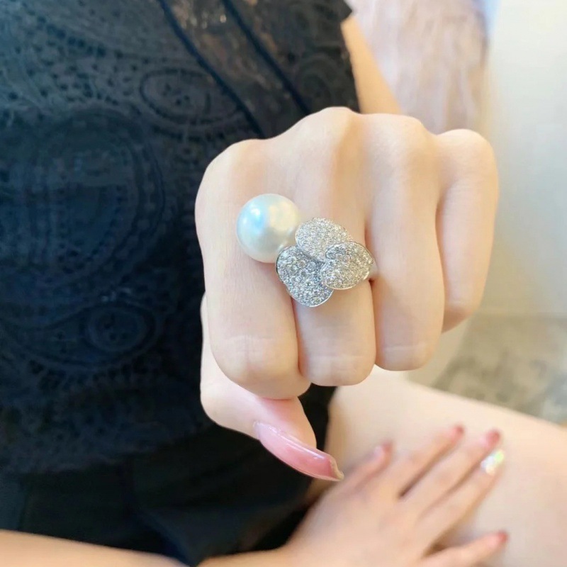 新品花瓣珍珠戒指女开口调节 小众设计ins高级感简约轻奢饰品指环