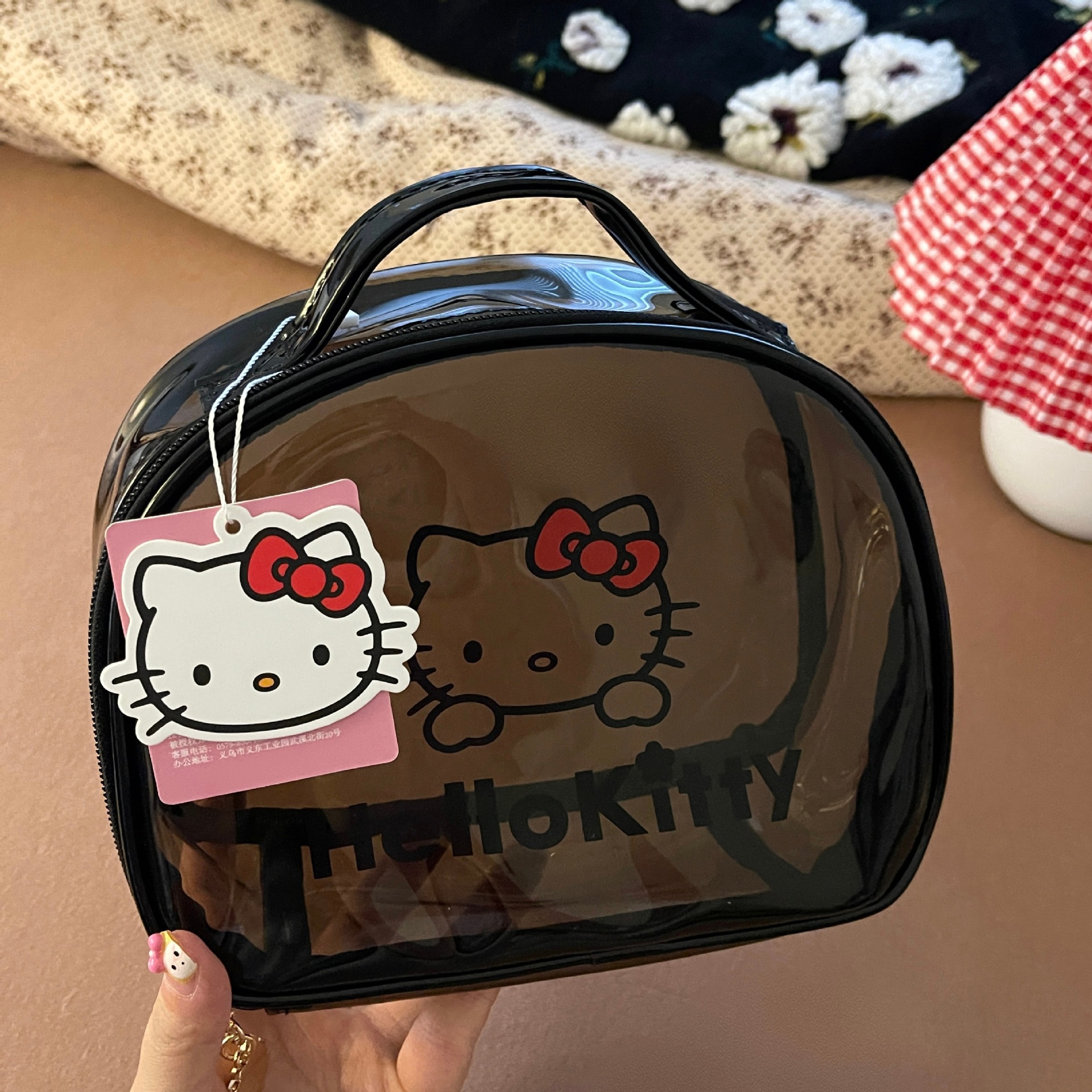 Bonita Hello Kitty Kitty bolsa de maquillaje portátil impermeable de gran capacidad para mujeres bolsa de higiene portátil bolsa de almacenamiento