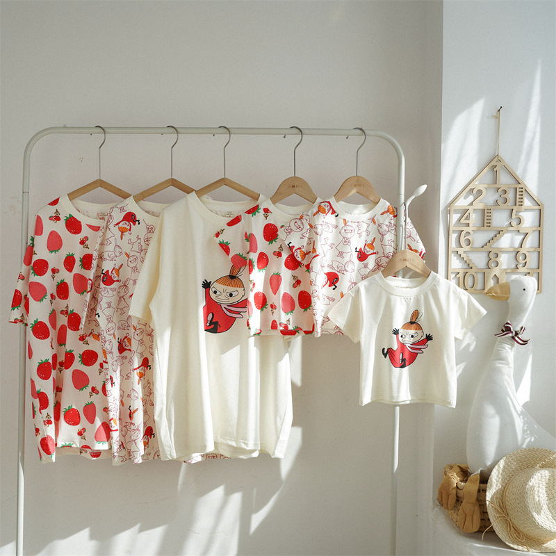 Korean Style Parent-child T-shirt Mother and Dresses Outer Wear Pure Cotton Summer South Korea Sister Parent-child Summer Loose Women's T-shirt