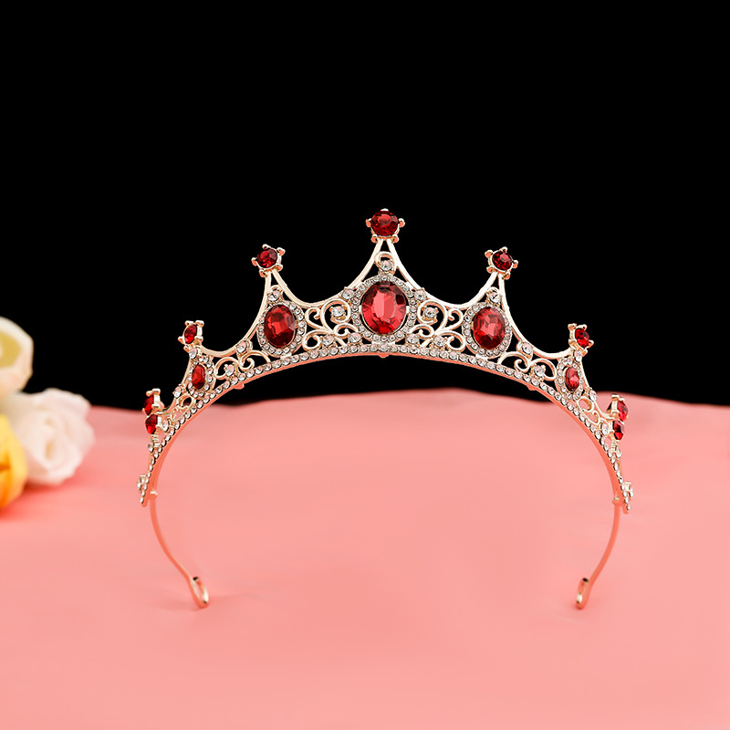 Online Rojo Negro Barroco corona tocado novia estilo coreano 18 años de edad, mujer adulta Ceremonia de cumpleaños princesa Corona al por mayor