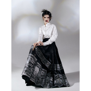 & ⇞ [Many People] Ming Dynasty Black Horse-Faced Skirt Summer Men's and Women's National Style Stand-Up Collar Short Shirt Suit 2025 Spring and Autum New