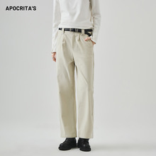 APO女装|跨境灯芯绒休闲裤女秋季高级感宽松直筒显瘦百搭白色长裤
