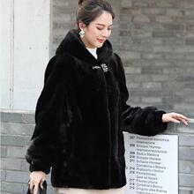 2023新款海宁貂皮大衣女士整貂连帽仿水貂皮草外套韩版中长款裘皮
