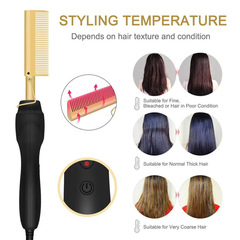 Cross-border New Electric Heated Copper Hair Straightening Comb Electric Hair Straightening Comb Multifunctional Curling Iron Two-in-One Household Hair Curler
