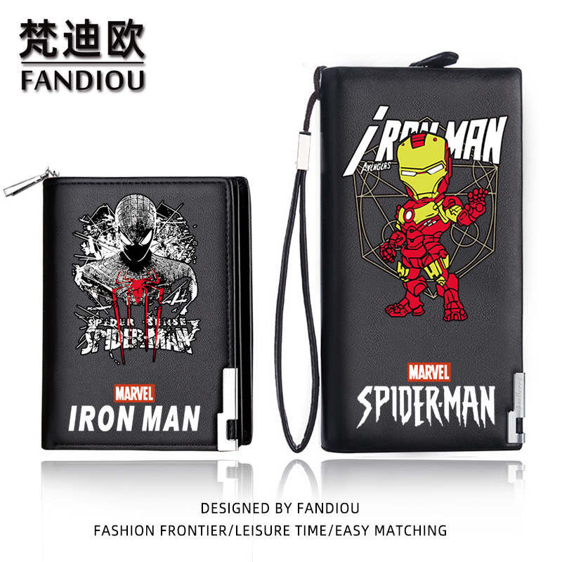 漫威复仇者联盟周边蜘蛛侠钢铁侠个性潮牌联名学生短款拉链钱包卡