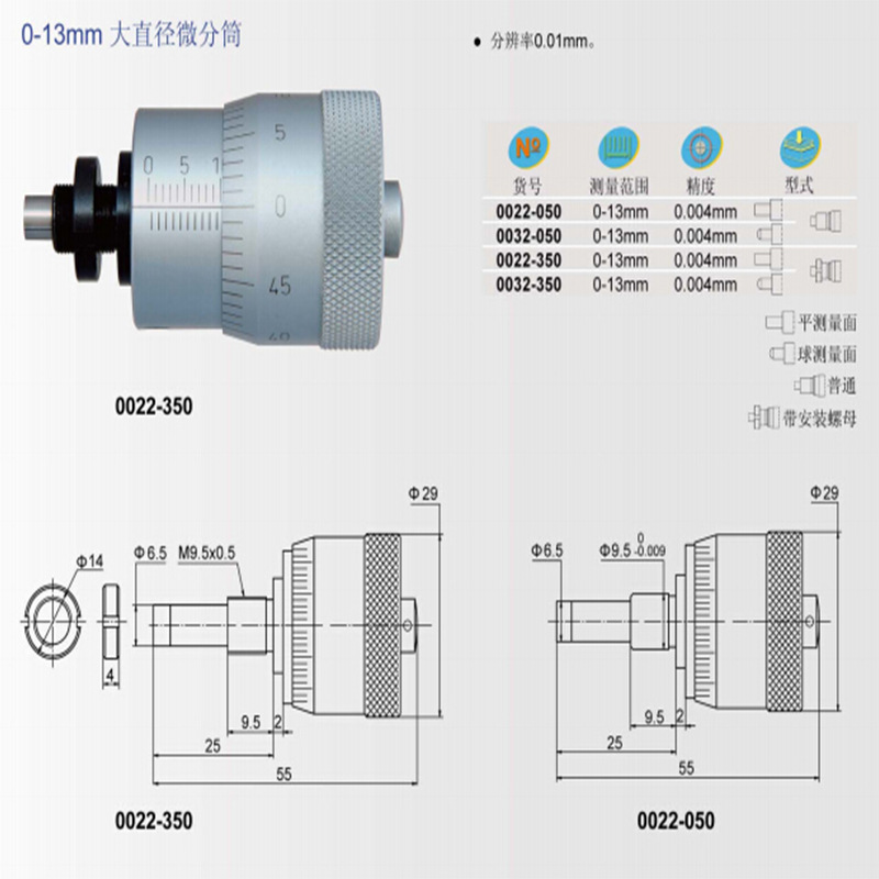 青量微分头0022-050/0032-050/0022-350/0032-350大直径测微头