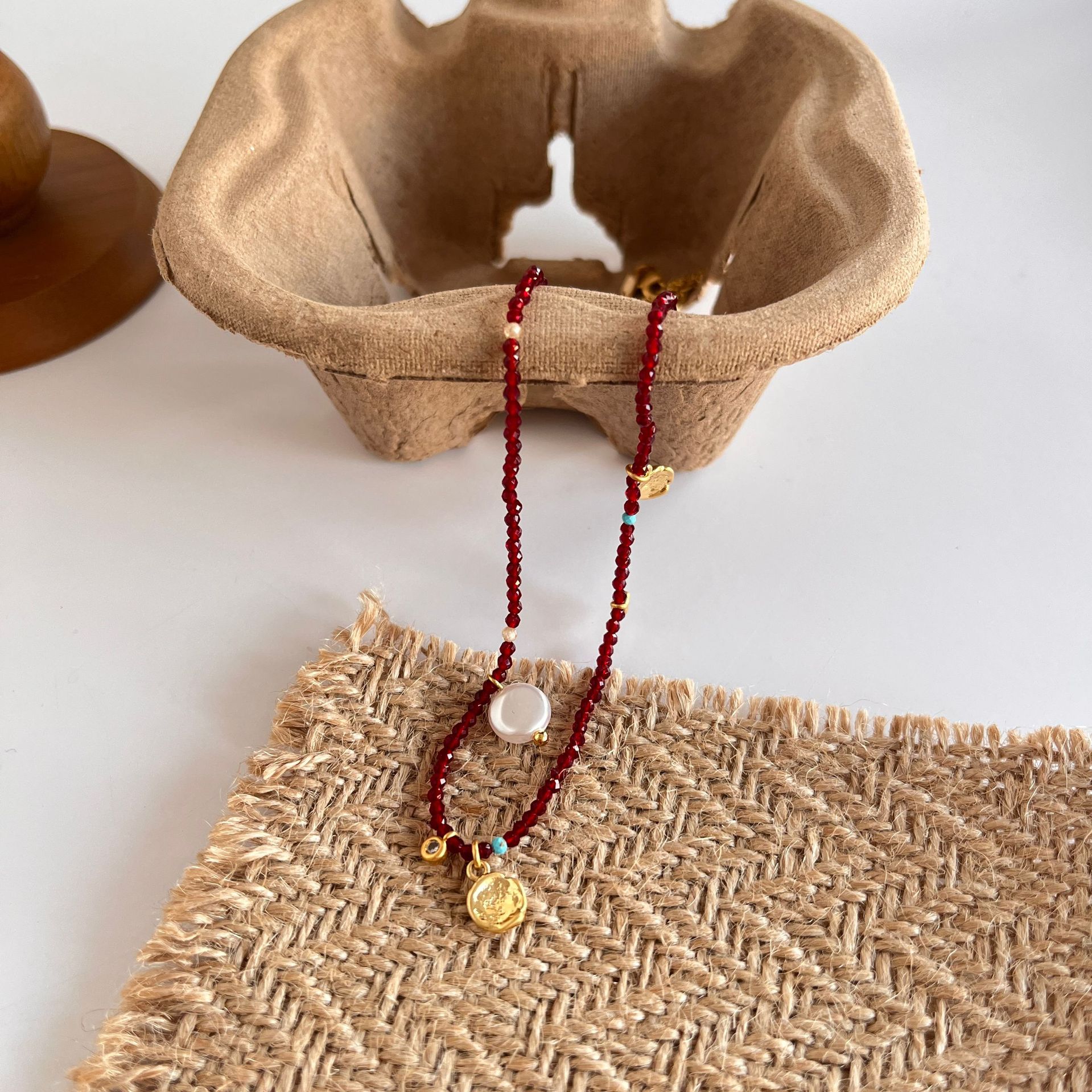Colar de contas de ágata laranja natural estilo vintage_voghion.com