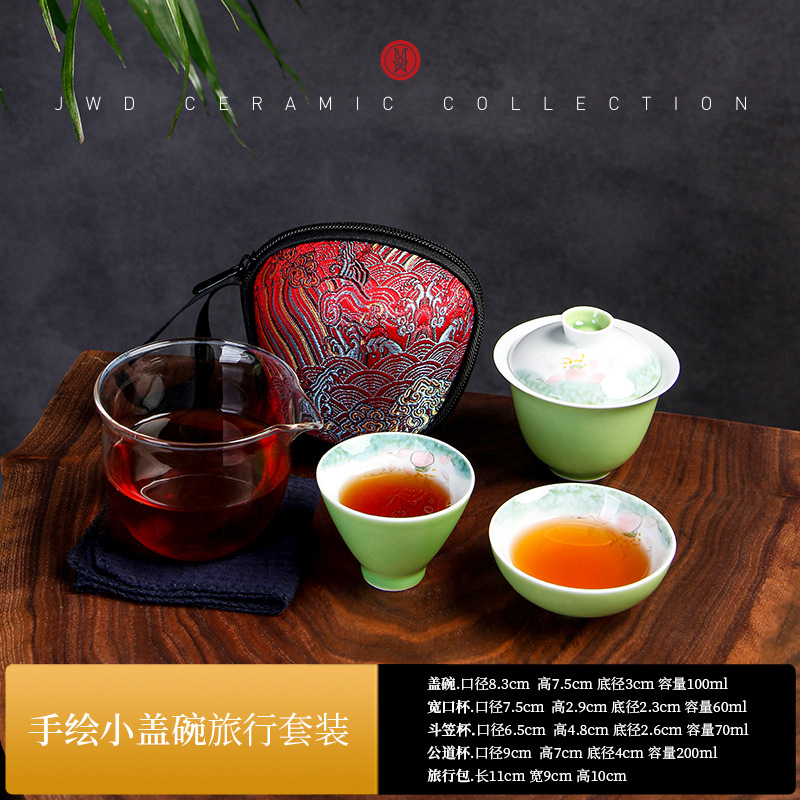 Esmalte pintado a mano un tazón dos tazas de viaje expreso portátil traje Kung Fu juego de té portátil burbuja tamaño pequeño mini pequeño cubierta tazón