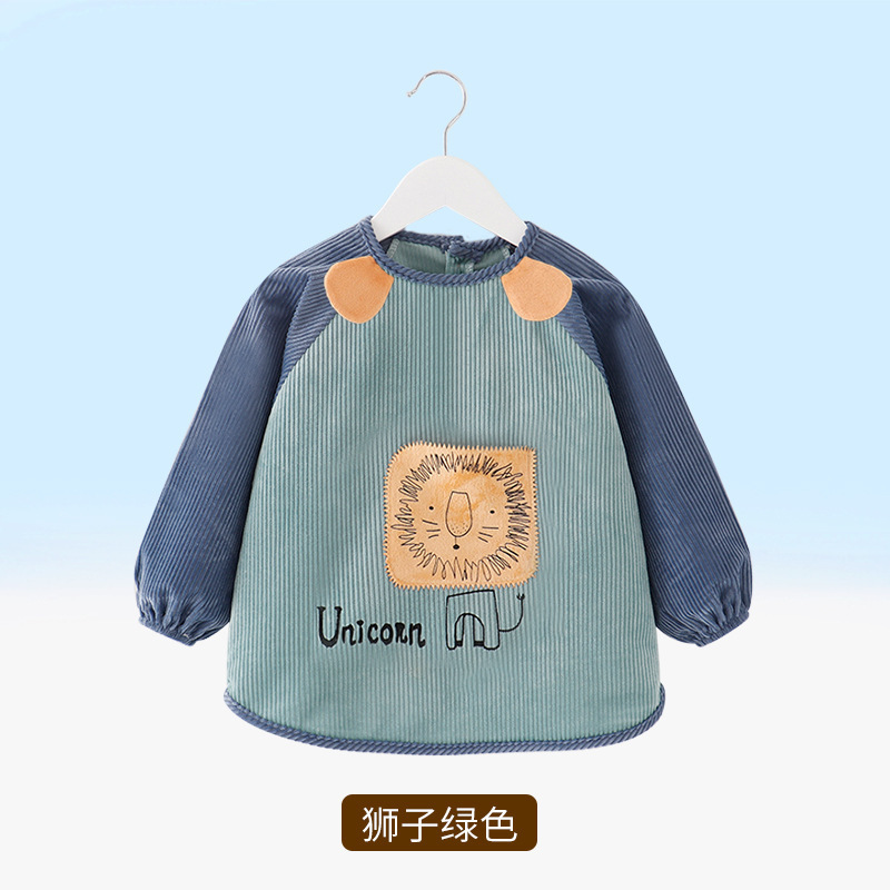 工場直販秋と冬のベビーカバーオール子供用逆着用よだれかけ食事保護服クリスタルベルベットベビーエプロン防水|undefined