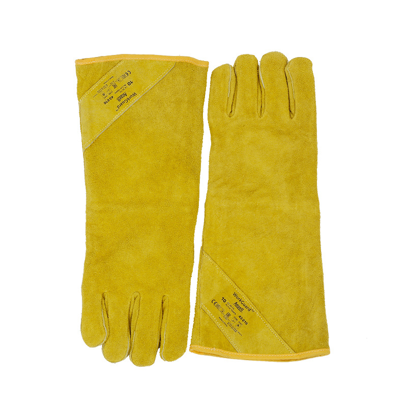 安思尔43-216牛皮电焊手套焊工隔热防火防烫防溅加长防刺穿耐高温