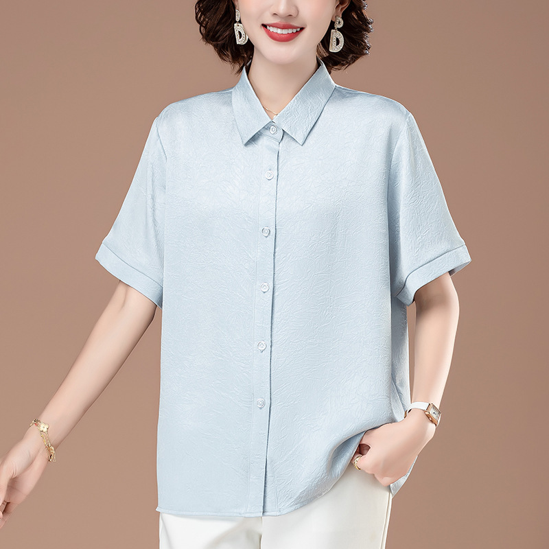 中年母親の新しいシフォン半袖シャツ、女性用のスタイリッシュな大きいサイズのルーズシャツ、夏の軽い高級感と高級感のあるトップス|undefined