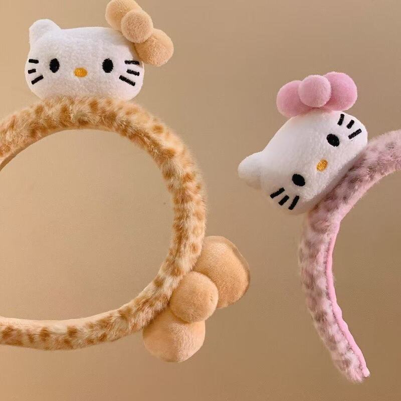 粉色豹纹Kitty蝴蝶结海绵毛绒发箍女可爱百搭头箍洗脸发卡高颅顶|undefined