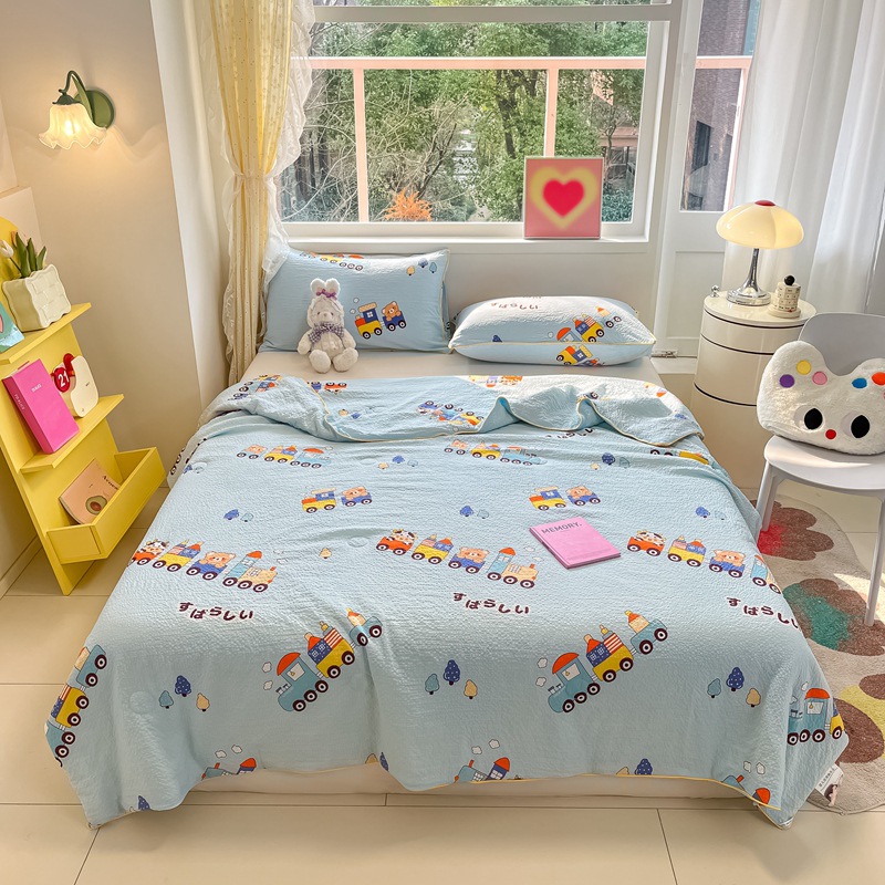 Hilo arrugado, colcha para niños, colcha de aire acondicionado universal de cuatro estaciones, colcha fresca de verano, colcha de fibra de soja, lavable a máquina