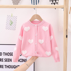 Factory Wholesale Girls' Wool Knit Cardigan 24 Spring New Baby Mink Heart Embroidered Core Yarn Sweater