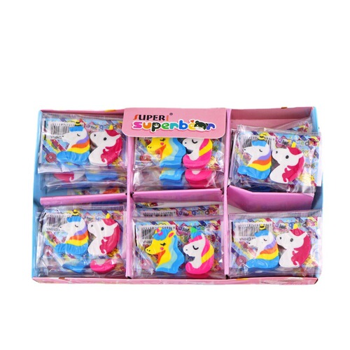 Creative cartoon unicorn eraser cute animal pony eraser 2 pieces in bag student stationery manufacturer wholesale