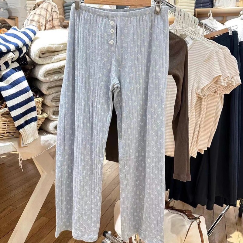 Bm Style Flat Cartoon Bear Pants Printed Three-Button Casual Women's Pants Bm Elastic Waist Home Pants Bm Style Flat Cartoon Bear Pants Printed Three-Button Casual Women's Pants Bm Elastic Waist Home Pants