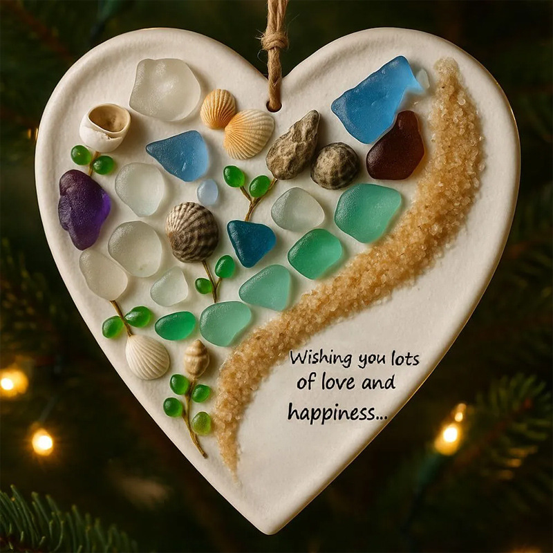 跨境圣诞树装饰品Seaglass Heart Ornament 圣诞节装饰品圣诞礼物|undefined