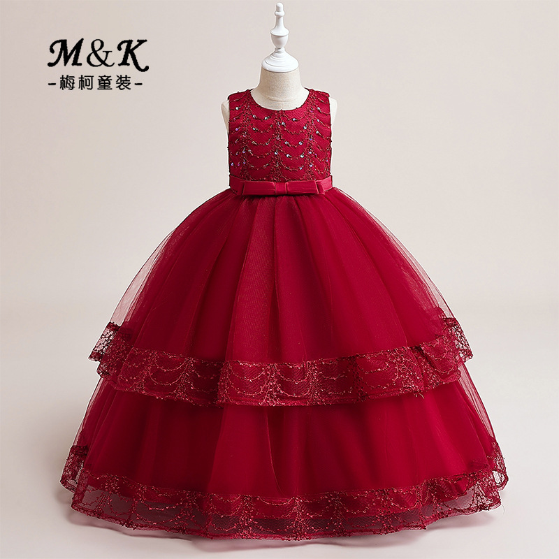 Nuevo vestido de niña transfronterizo vestido de princesa largo vestido de malla vestido sin mangas vestido de piano