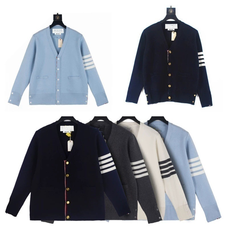 Tb Unisex Autumn and Winter Men's Knitted Cotton Jacket Cardigan Four-Stripe Knit Sweater V-Neck Macaron Cardigan