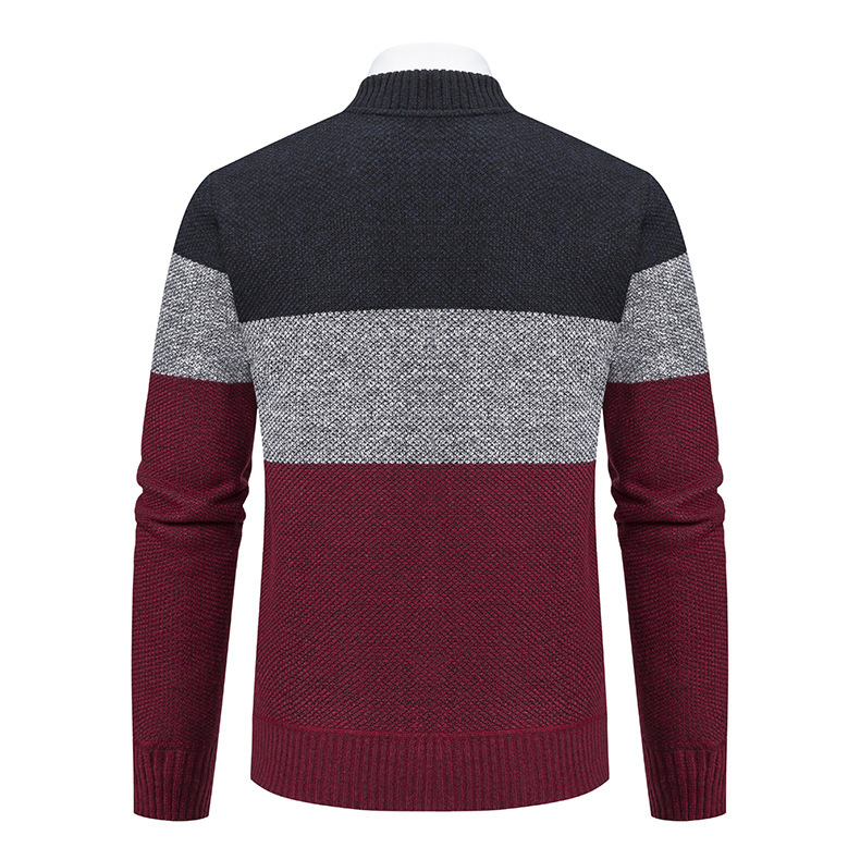 2024 Neuer Herbst/Winter-Plüsch-verdickter großer Pullovermantel mit Stehkragen und Farbblock-Strickjacke für Männer_voghion.com