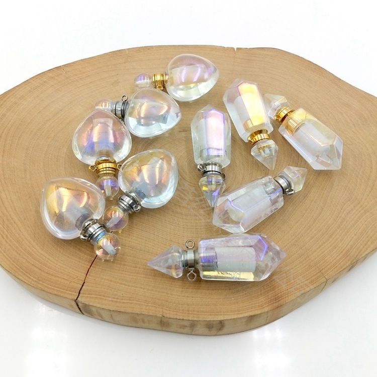 天然水晶香水瓶 心形玫瑰精油瓶挂件 首饰摆地摊货源配饰批发