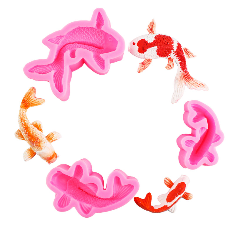 Grande y pequeño molde de silicona de carpa de chocolate para hornear decoración molde para hornear DIY Goldfish cake molde jalea fondant herramienta