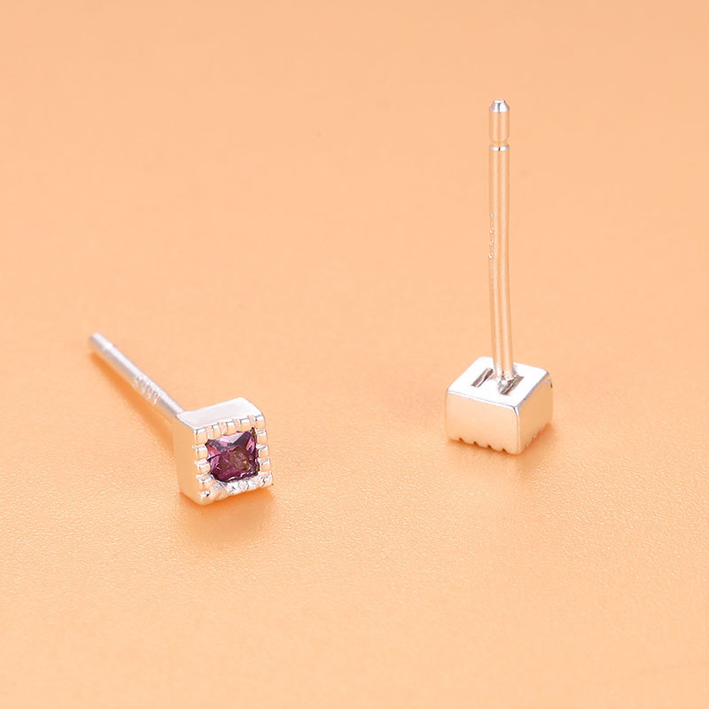 4g Weight Rhinestones Inlay Material Ear Studs Classification 1 Pair Quantity Street Occasion 925 Sterling Silver Material Square Pattern Women'S Gender Plating Design Simple Style Style 1 Pair 925 Sterling Silver Rhinestones Square Ear Studs 7