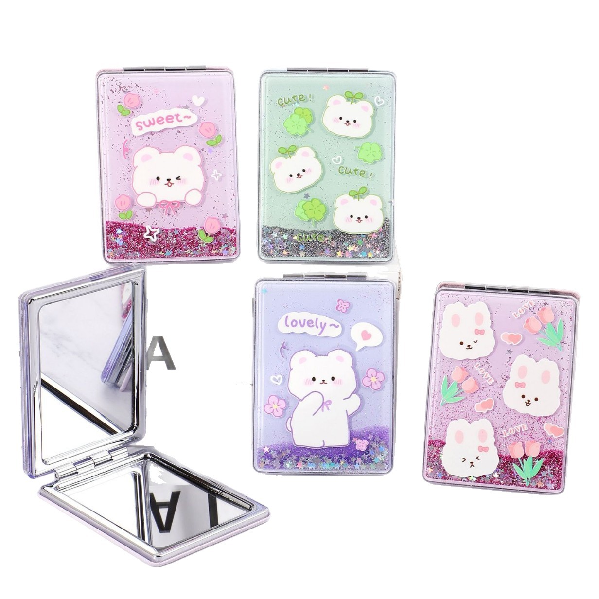 Espejos de moda de arena flotante de polvo brillante espejo de doble cara espejo HD para dibujar regalos personalizados