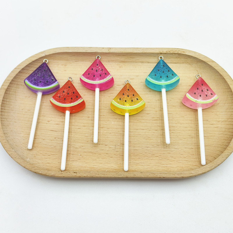 Cartoon watermelon slice lollipop, glow-in-the-dark keychain, bag charm, fruit-themed food toy, resin ornament accessories, wholesale Cartoon watermelon slice lollipop, glow-in-the-dark keychain, bag charm, fruit-themed food toy, resin ornament accessories, wholesale