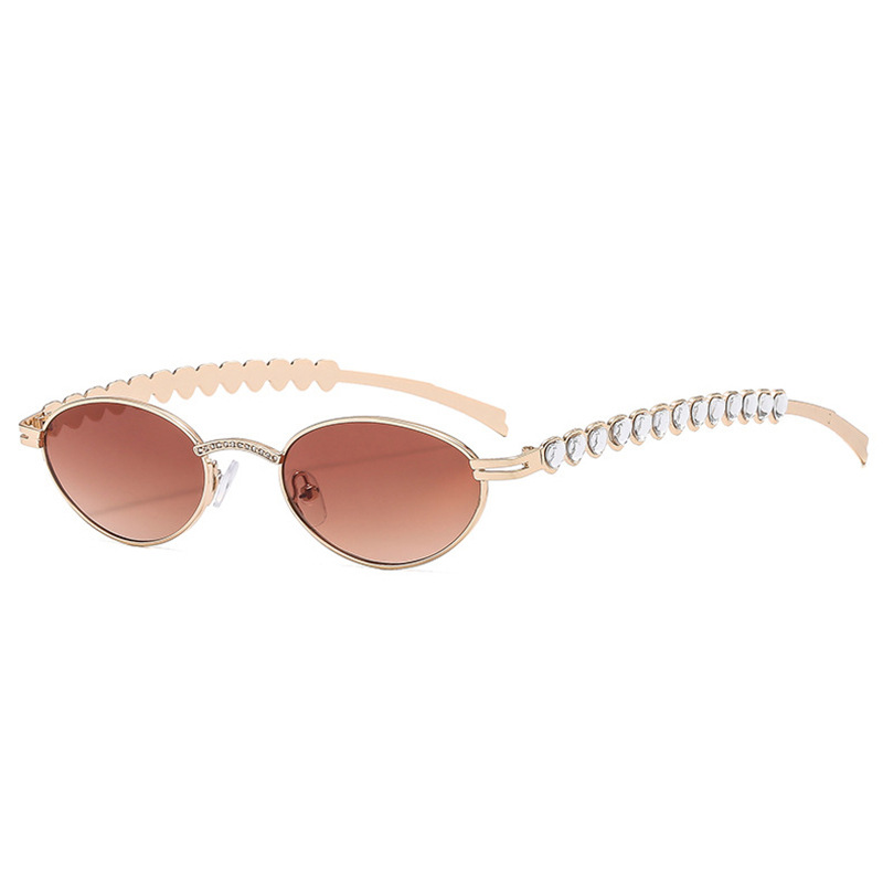 Nuevas gafas de sol ovaladas retro con diamantes de amor de alta gama europeas y americanas transfronterizas Jennie mismas gafas de sol para exteriores