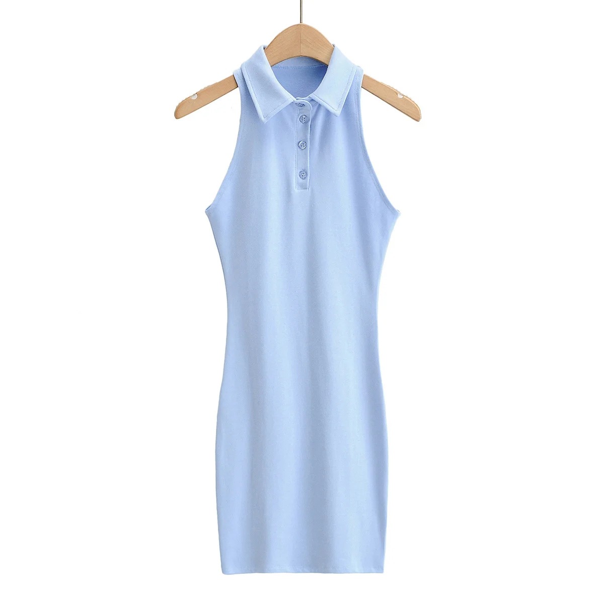 Polo Collar Casual Solid Color Vest Dress NSAC32681