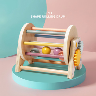 Children's Wooden Montessori Rolling Drum Color Shape Classification 1-3 Years Old Early Education Life Skills Training Puzzle