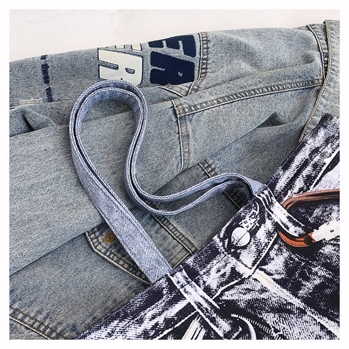 Hottest trend digital fabric bag, versatile casual large capacity light luxury chain denim single shoulder shopping tote bag