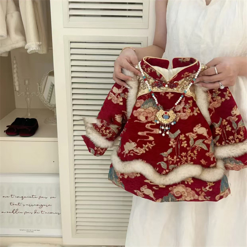 Vestido de Año Nuevo para niñas 2025 nuevo vestido de otoño e invierno vestido de un año