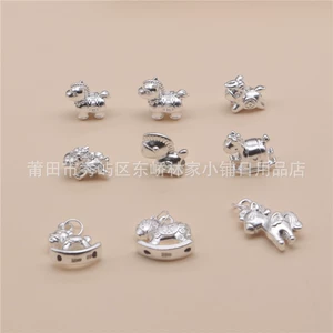999 Pure Silver Lucky Horse 3D Hard Silver Accessory, Money-Attracting Spacer Bead, DIY Handmade Rope Bracelet, Pony Bead String