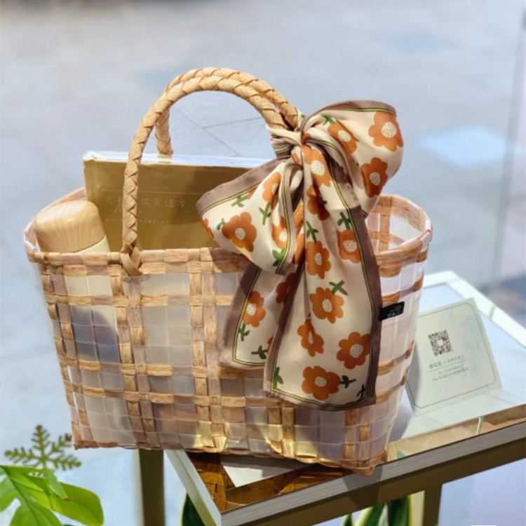 756g Weight Open Closure Type Double Handle Strap Type Handbag Bags Type Holiday, Travel Occasion PVC Material Plaid Pattern All Seasons Season Women's Gender Cute, Vacation Style Square Shape Large Size Women's Cute Vacation Plaid PVC Shopping Bags 6