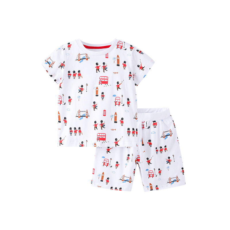 Malwee en stock al por mayor niños traje de verano nuevo impreso cuello redondo hermoso traje de dos piezas de los niños