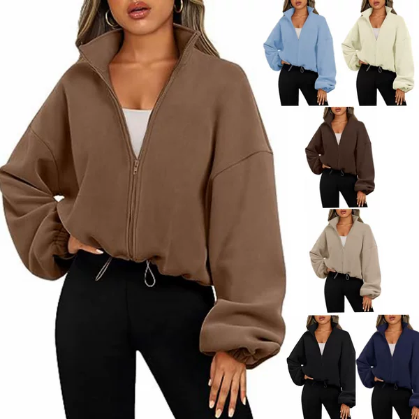 2024 European and American Export Cross-Border Women's Clothing Amazon Popular Polar Fleece Sports Jacket Stand Collar Fleece-Lined Zipper Jacket