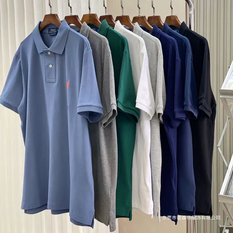 Three-Label, Fully Original, High-Quality Ralph Lauren Rl Pony Embroidered Two-Button Men's Short-Sleeve Polo Shirt