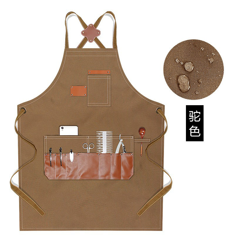 Comercio exterior lienzo delantal logotipo personalizado arte leche cruda tienda de té restaurante cafetería guardapolvos delantal al por mayor personalizado